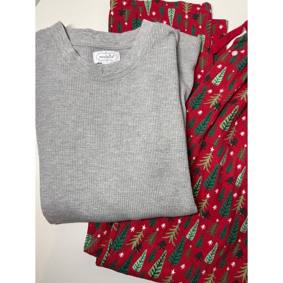 Mud Pie Christmas tree pajama Set Mens Medium red green pants waffle weave PJs - Picture 4 of 12